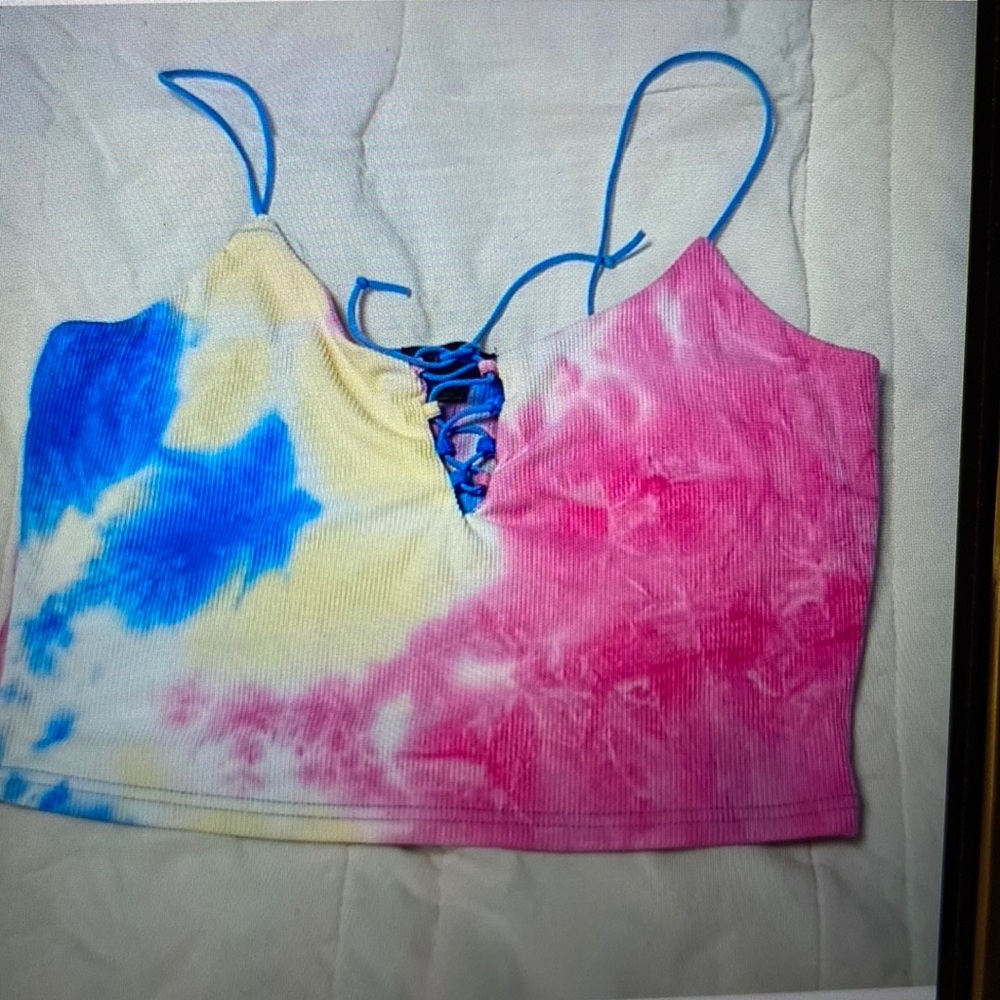 Faded Rose Tie-Dye multicolor cropped tank top size XL